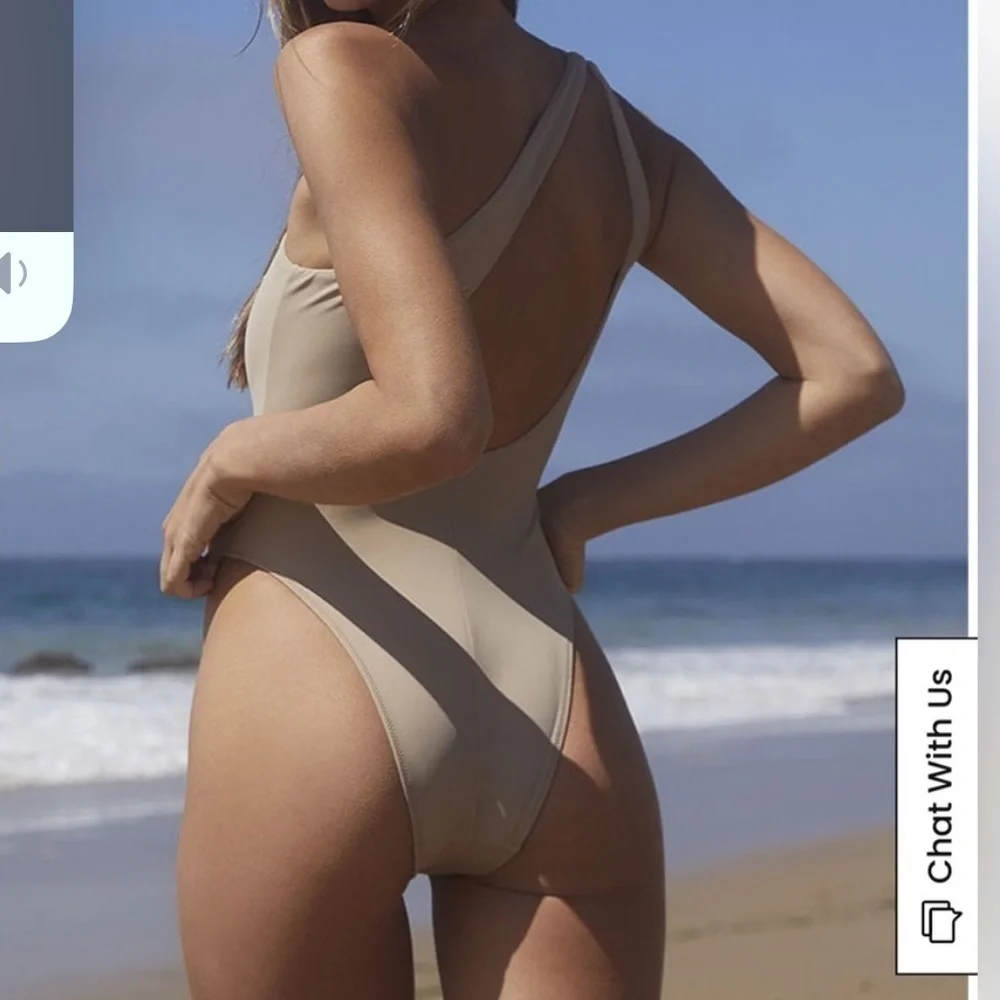 Pacsun Swim La Hearts Neutral One Piece Swimsuit Asymmetrical Open Back Large